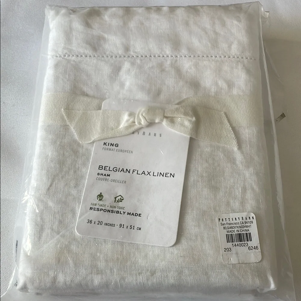 Pottery Barn Belgian Flax Linen King Sham in White